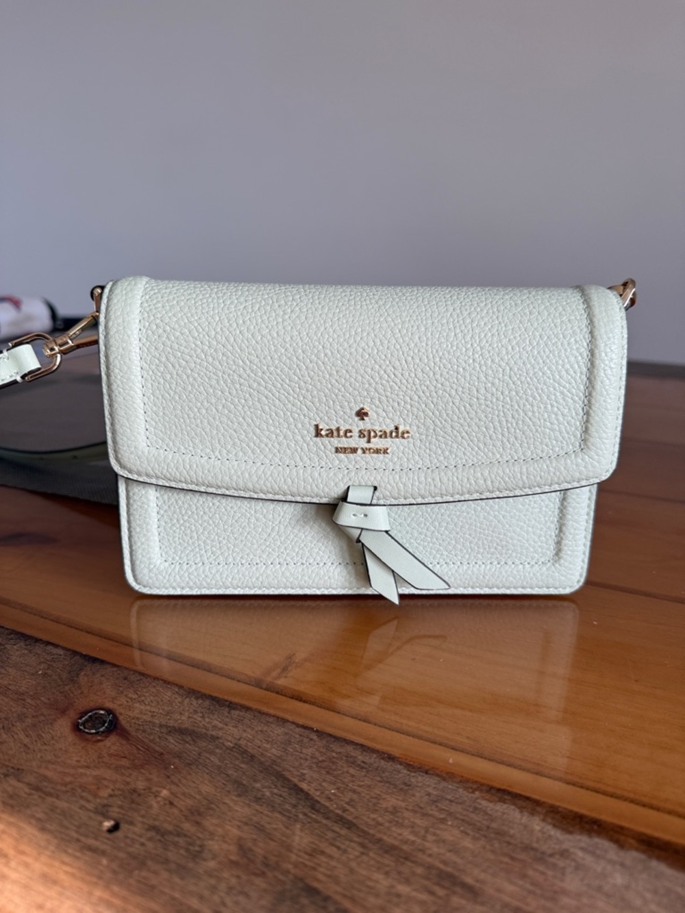 kate spade Pebbled Leather Crossbody in light Sage with Gold Hardware